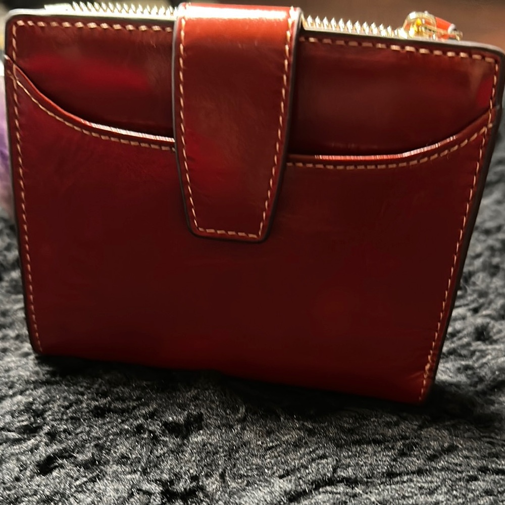 Compact Red Leather Wallet with Tab Closure